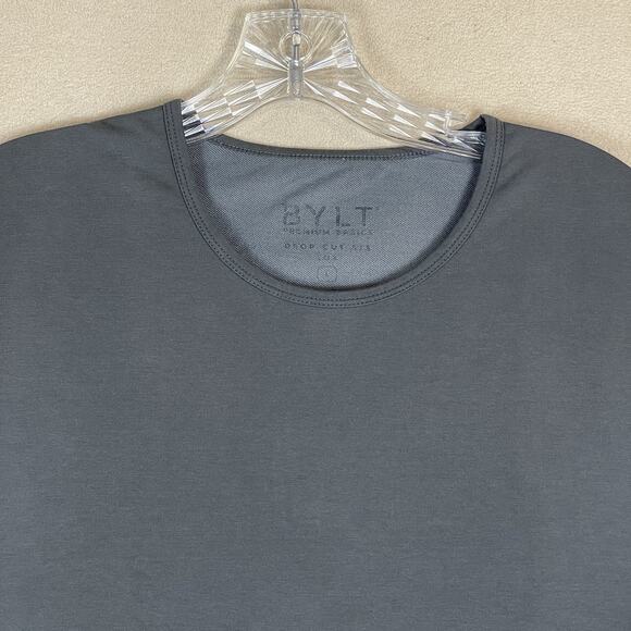 BYLT Basics Tee Mens L Gray Drop Cut Short Sleeve Stretch Round Neck T-Shirt - Picture 2 of 9